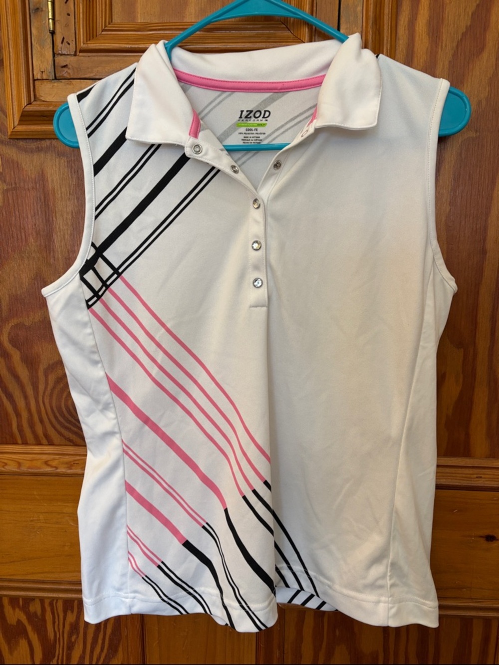 Izod White Sleeveless Polo Tank with Pink and Black Stripe Details